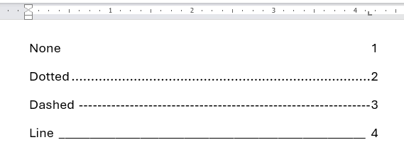 Tab leader examples in Word